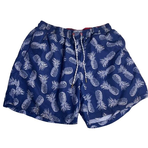 EXPRESS Pineapple Pull On Elastic Swim Trunks Shorts Blue Red White Medium - Picture 1 of 4